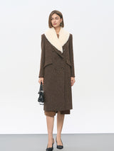 Brown Wool-Blend Trench Coat with Fur Collar