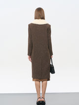 Brown Wool-Blend Trench Coat with Fur Collar