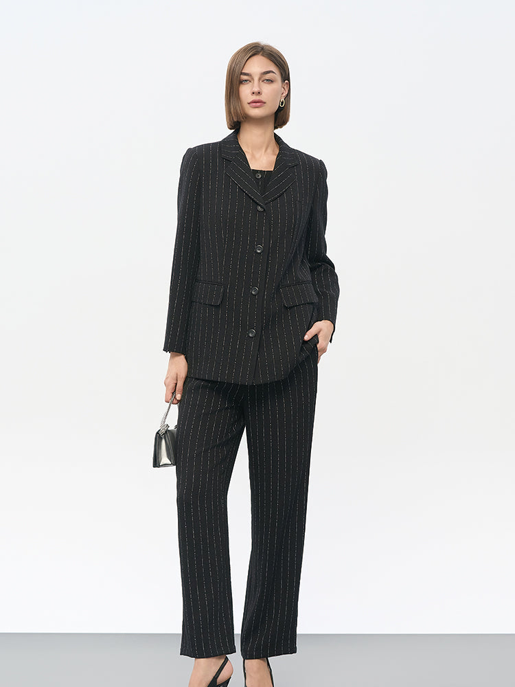 Black Rayon-Nylon-Linen Blend Blazer