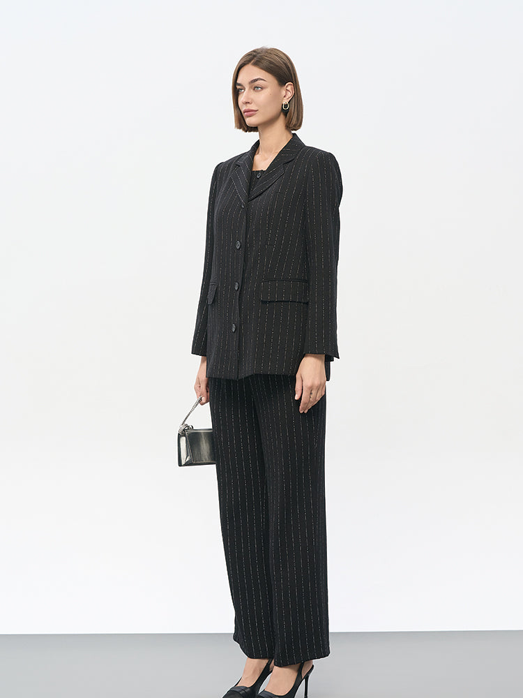 Black Rayon-Nylon-Linen Blend Blazer