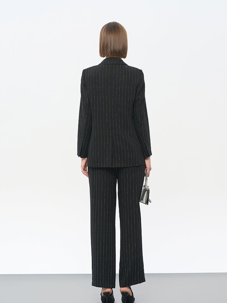 Black Rayon-Nylon-Linen Blend Blazer