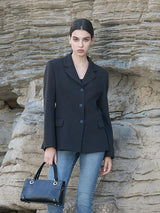 Black Polyester-Linen Stretch Blazer