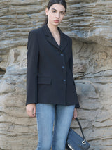 Black Polyester-Linen Stretch Blazer