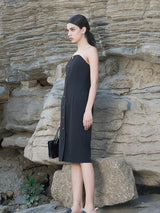Black Poly-Linen Stretch Sheath Dress