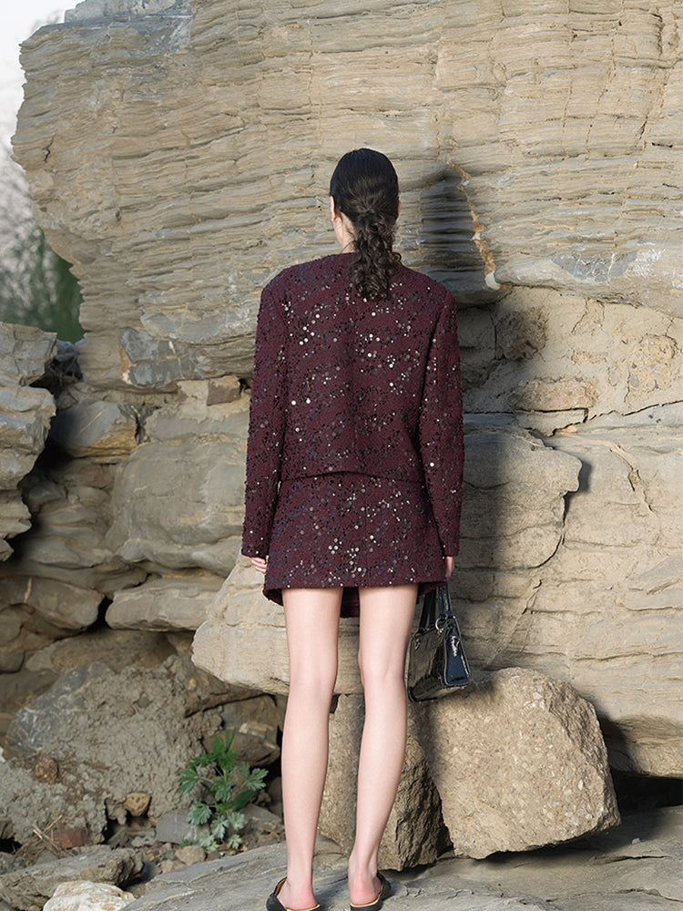 Burgundy A-Line Skirt with Gray Hardware