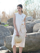 Beige Rayon-Nylon Blend Lined Vest