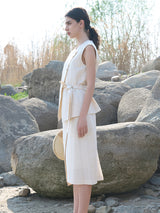 Beige Rayon-Nylon Blend Lined Vest