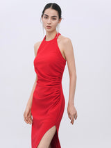 Elegant Red Stretch Evening Gown