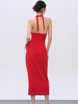 Elegant Red Stretch Evening Gown