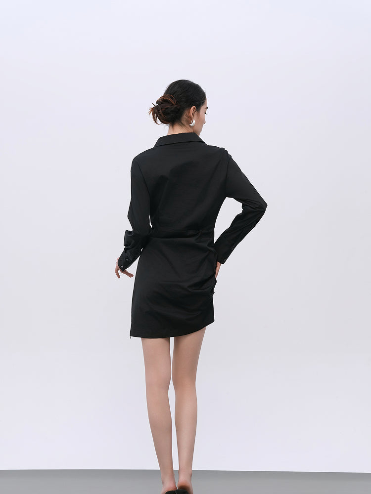 Black Performance Stretch Dress with Lace-Edge Detail