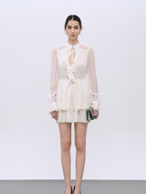 Elegant White Elastic-Waist Day Dress