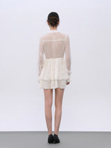 Elegant White Elastic-Waist Day Dress