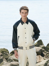 Beige & Black Baseball Jacket