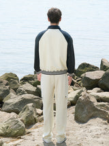 Beige & Black Baseball Jacket