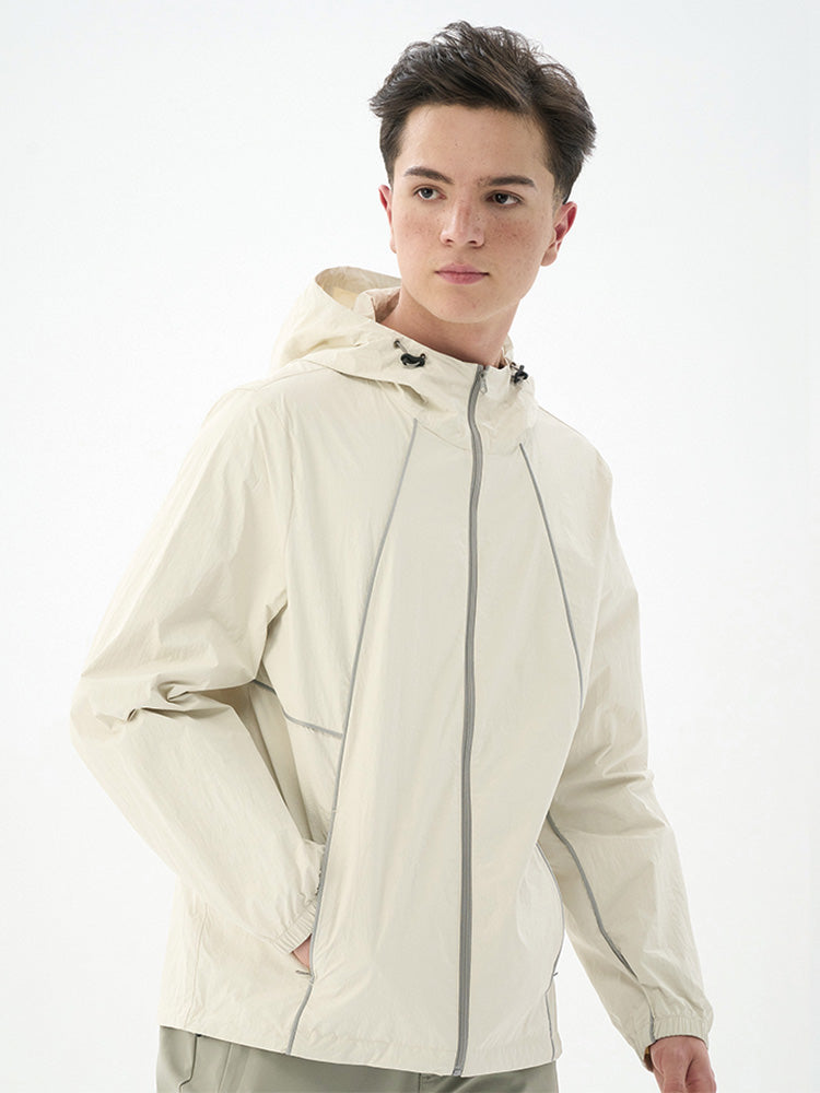 White Structural Hooded Sun Protection Jacket with Drawstring