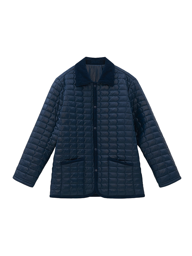 Men's Quilted Navy Jacket | Snap Button Closure & Cotton Blend
