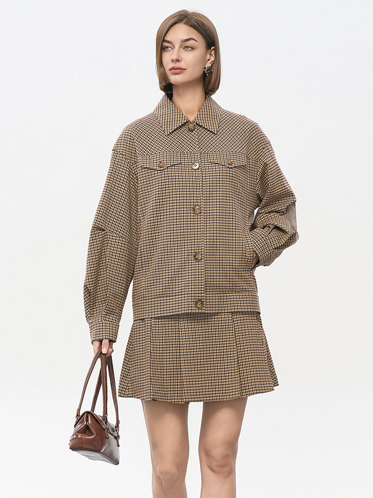 Khaki Check Stretch Skirt