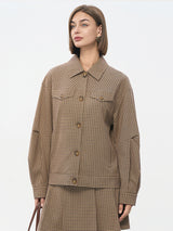 Khaki Check Stretch Utility Jacket