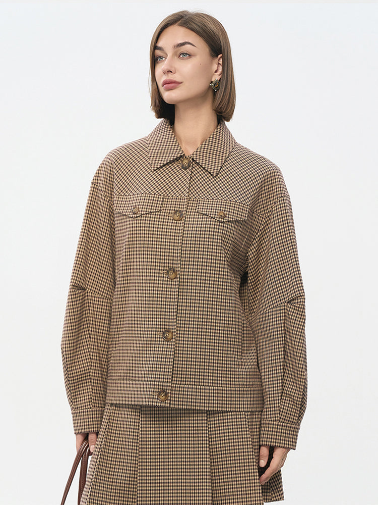 Khaki Check Stretch Utility Jacket
