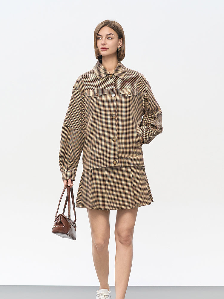 Khaki Check Stretch Utility Jacket
