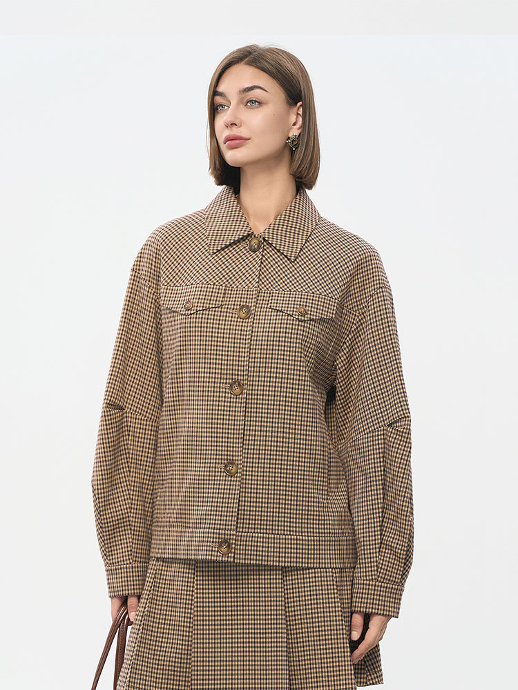 Khaki Check Stretch Skirt