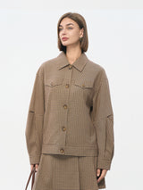 Khaki Check Stretch Skirt