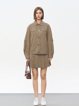 Khaki Check Stretch Skirt