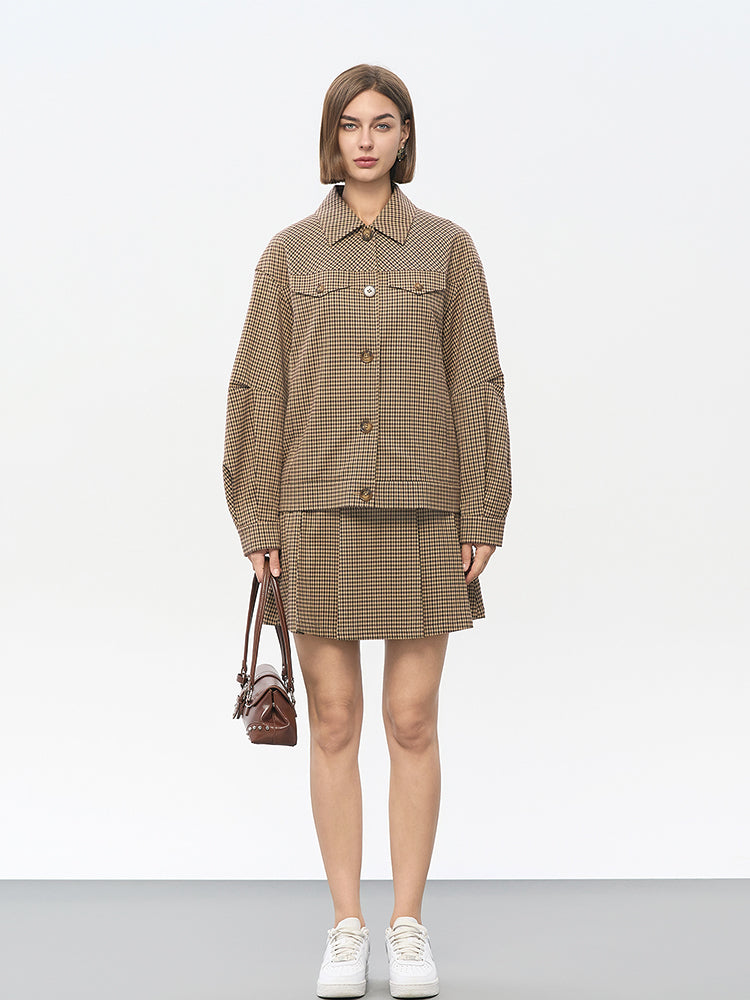 Khaki Check Stretch Skirt