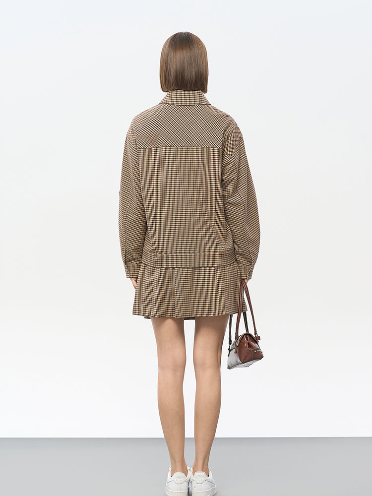 Khaki Check Stretch Skirt