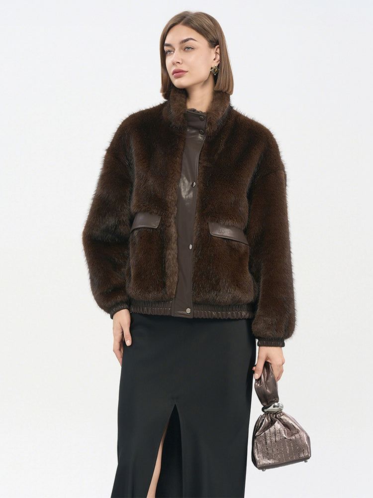 Coffee Brown Faux Fur Trimmed Jacket