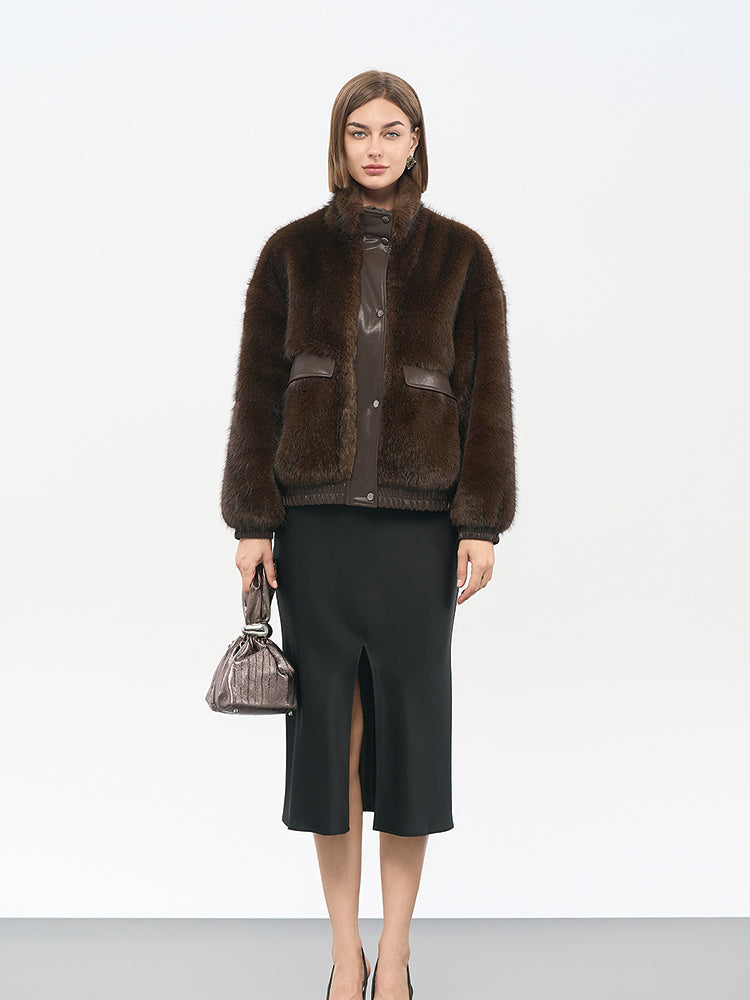 Coffee Brown Faux Fur Trimmed Jacket
