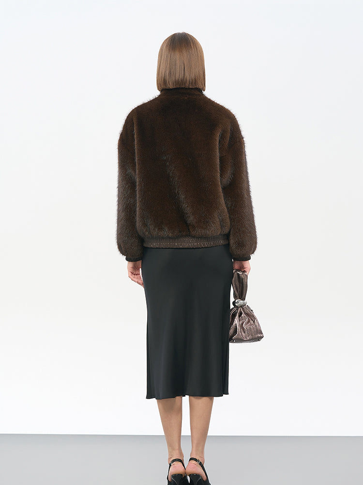 Coffee Brown Faux Fur Trimmed Jacket