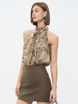 Khaki Print Rayon-Nylon Blend Top