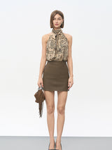 Khaki Print Rayon-Nylon Blend Top