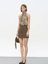 Khaki Print Rayon-Nylon Blend Top