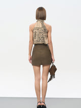 Khaki Print Rayon-Nylon Blend Top