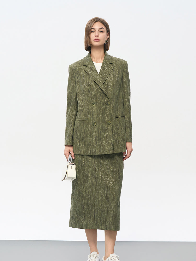 Green Polyester Structured Blazer