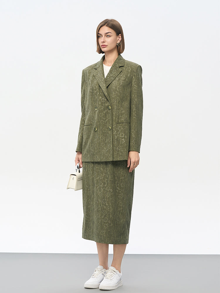 Green Polyester Structured Blazer