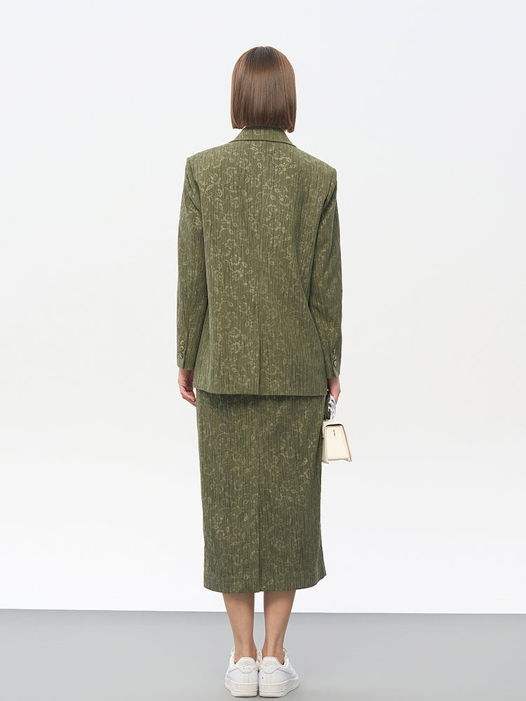 Green Polyester Structured Blazer