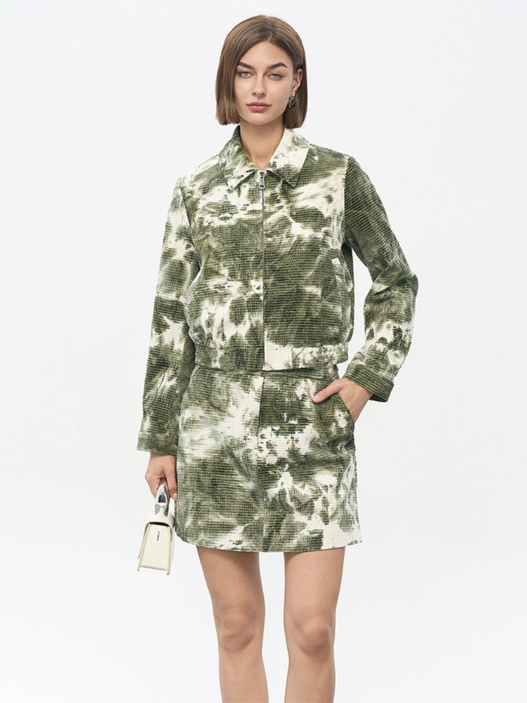 Green Camo Elastic Waist Skirt