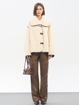 Women's Beige Lamb Wool Jacket | Cloud-Like Fleece & Hourglass Silhouette