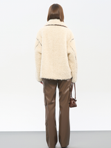 Women's Beige Lamb Wool Jacket | Cloud-Like Fleece & Hourglass Silhouette