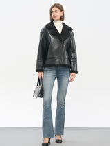 Women's Black PU Coated Biker Jacket | Integrated Faux Fur & Metal Hardware