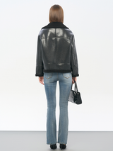 Women's Black PU Coated Biker Jacket | Integrated Faux Fur & Metal Hardware