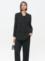 Black Rayon-Nylon-Linen Blend Trousers