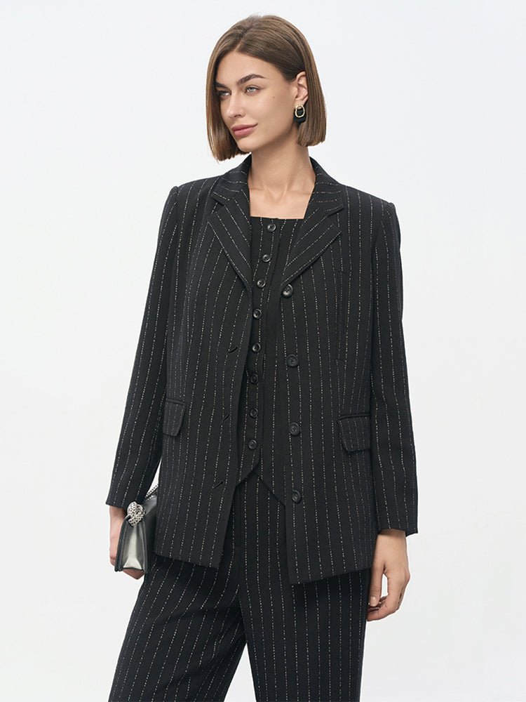 Black Rayon-Nylon-Linen Blend Blazer