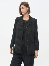Black Rayon-Nylon-Linen Blend Blazer