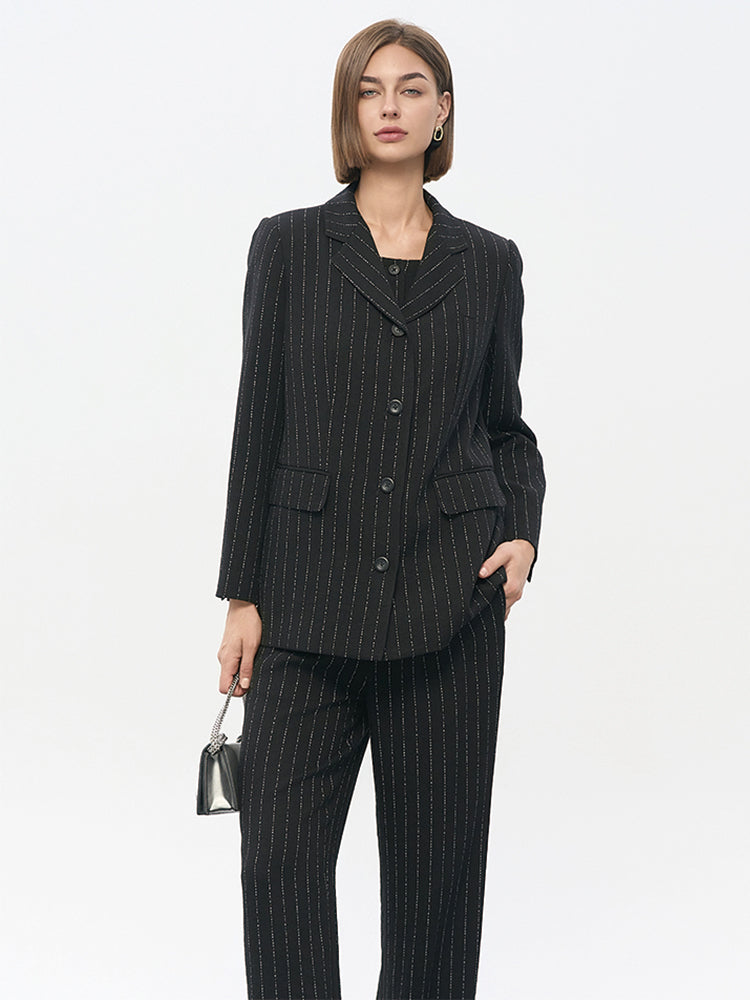 Black Rayon-Nylon-Linen Blend Trousers