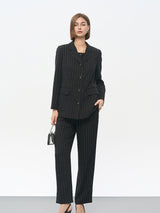 Black Rayon-Nylon-Linen Blend Blazer