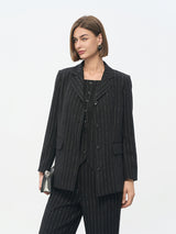 Black Rayon-Nylon-Linen Blend Trousers